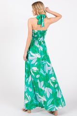 Green Floral Halter Maxi Dress