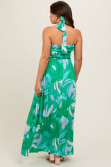 Green Floral Halter Maternity Maxi Dress