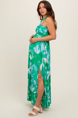 Green Floral Halter Maternity Maxi Dress