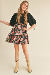 Black Multi Floral Boucle Mini Dress