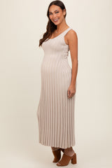 Taupe Sleeveless Knit Maternity Maxi Dress