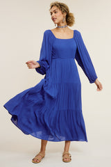 Royal Blue Tiered Maternity Midi Dress