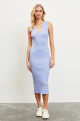 Periwinkle V-Neck Knit Maternity Midi Dress