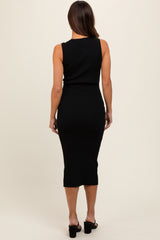 Black V-Neck Knit Maternity Midi Dress