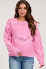 Pink Open Knit Maternity Sweater