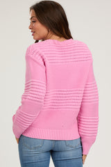 Pink Open Knit Maternity Sweater