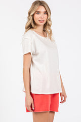 Ivory Raw Hem Short Sleeve Top