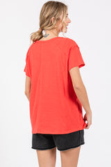 Red Raw Hem Short Sleeve Top