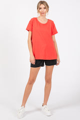 Red Raw Hem Short Sleeve Top