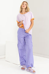 Lavender Raw Hem Short Sleeve Top