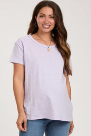 Lavender Raw Hem Maternity Short Sleeve Top