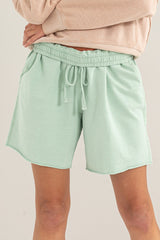 Mint Green Raw Hem Drawstring Shorts