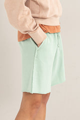 Mint Green Raw Hem Drawstring Shorts