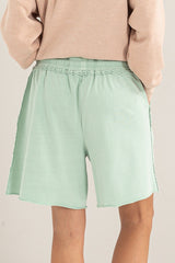 Mint Green Raw Hem Drawstring Shorts