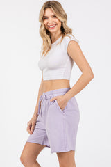 Lavender Raw Hem Drawstring Shorts