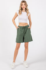 Olive Green Raw Hem Drawstring Shorts