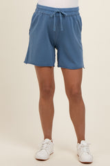 Blue Raw Hem Maternity Drawstring Shorts