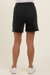 Black Raw Hem Maternity Drawstring Shorts