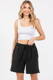 Black Raw Hem Maternity Shorts