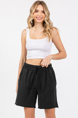 Black Raw Hem Maternity Drawstring Shorts