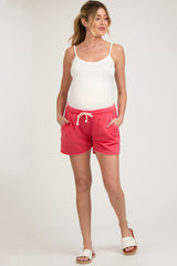 Red Vintage Wash Maternity Drawstring Shorts