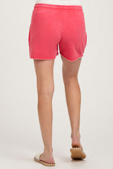 Red Vintage Wash Maternity Drawstring Shorts