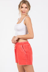 Red Vintage Wash Drawstring Shorts