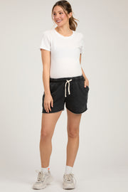 Black Vintage Wash Maternity Drawstring Shorts