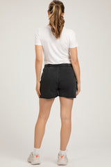 Black Vintage Wash Maternity Drawstring Shorts