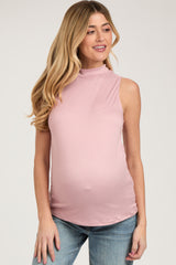 Light Pink Sleeveless Mock Neck Maternity Top