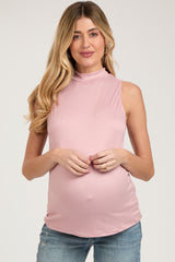 Light Pink Sleeveless Mock Neck Maternity Top