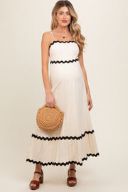 Beige Colorblock Trim Maternity Midi Dress