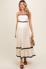 Beige Colorblock Trim Maternity Midi Dress