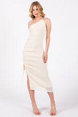 Ivory Textured One Shoulder Maternity Midi Dress