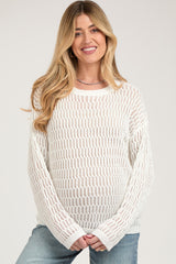 White Open Knit Maternity Sweater