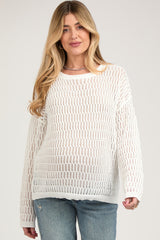 White Open Knit Maternity Sweater