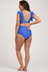 Royal Blue Cutout Flutter One Piece Maternity Swimsuit