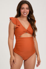 Orange Cutout Flutter One Piece Maternity Swimsuit