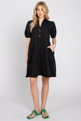 Black Collared Tiered Dress