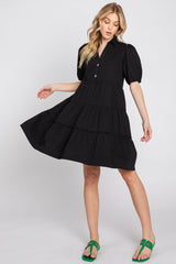 Black Collared Tiered Dress