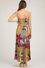 Multi-Color Floral V-Neck Front Knot Tiered Maternity Maxi Dress