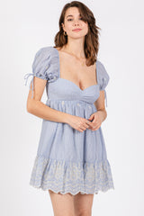 Blue Striped Floral Eyelet Maternity Mini Dress