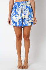 Royal Floral Drawstring Tassel Shorts