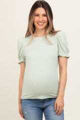 Sage Ribbed Puff Sleeve Maternity Top