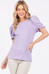 Lavender Ribbed Puff Sleeve Top