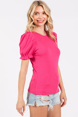 Fuchsia Ribbed Puff Sleeve Top