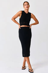 Black Crochet Swimsuit Coverup Top and Skirt Set