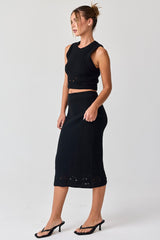 Black Crochet Swimsuit Coverup Top and Skirt Set