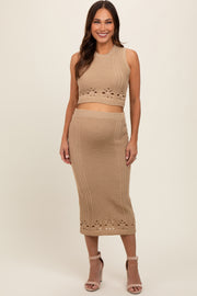 Taupe Crochet Swimsuit Coverup Top and Skirt Maternity Set