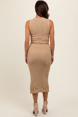 Taupe Crochet Swimsuit Coverup Top and Skirt Maternity Set